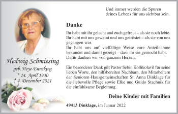 Anzeige von Hedwig Schmiesing von OM-Medien