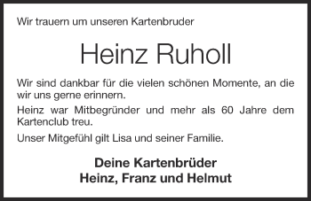 Anzeige von Heinz Ruholl von OM-Medien