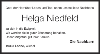 Anzeige von Helga Niedfeld von OM-Medien