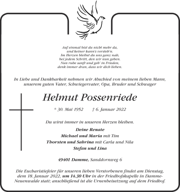 Anzeige von Helmut Possenriede von OM-Medien