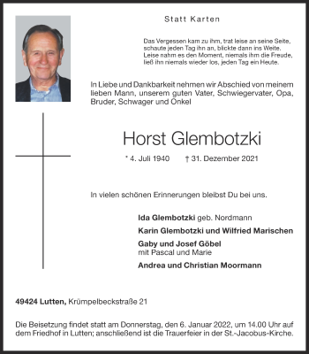 Anzeige von Horst Glembotzki von OM-Medien