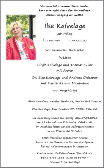 Anzeige von Ilse Kalvelage von OM-Medien