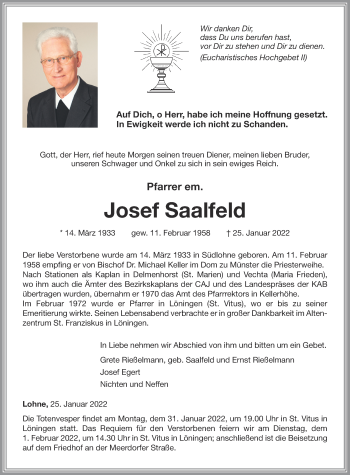 Anzeige von Josef Saalfeld von OM-Medien