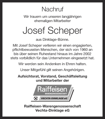 Anzeige von Josef Scheper von OM-Medien