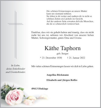Anzeige von Käthe Taphorn von OM-Medien
