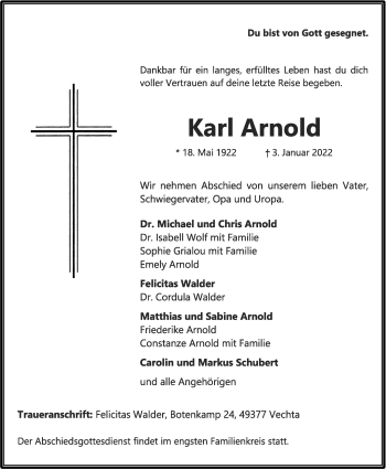 Anzeige von Karl Arnold von OM-Medien