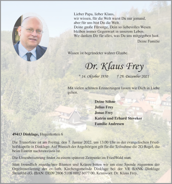 Anzeige von Klaus Frey von OM-Medien