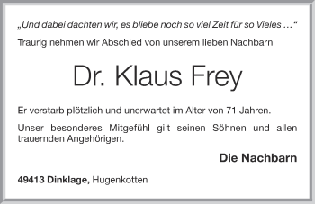Anzeige von Klaus Frey von OM-Medien