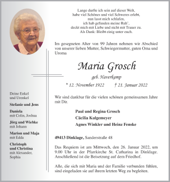 Anzeige von Maria Grosch von OM-Medien