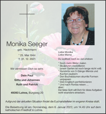 Anzeige von Monika Seeger von OM-Medien