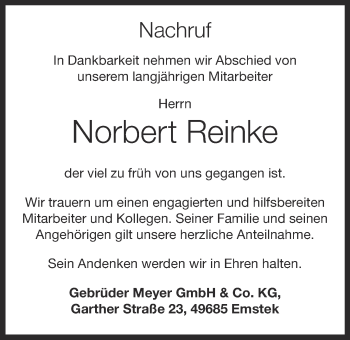 Anzeige von Norbert Reinke von OM-Medien