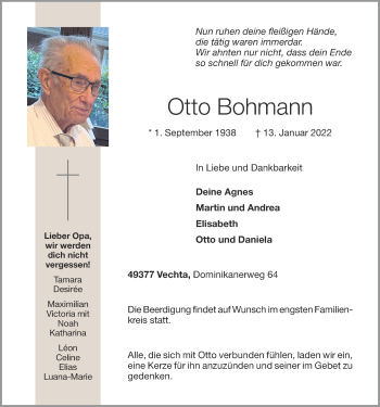 Anzeige von Otto Bohmann von OM-Medien