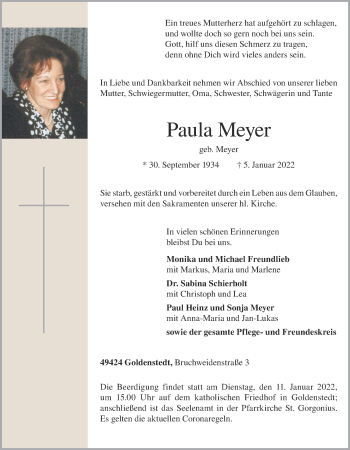 Anzeige von Paula Meyer von OM-Medien