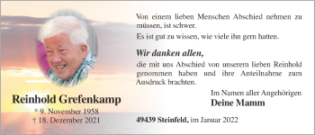 Anzeige von Reinhold Grefenkamp von OM-Medien