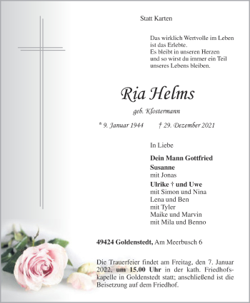 Anzeige von Ria Helms von OM-Medien