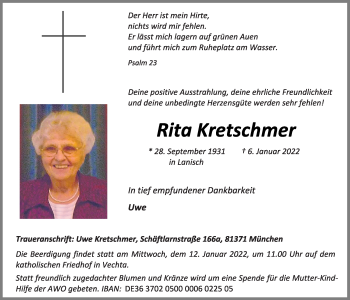 Anzeige von Rita Kretschmer von OM-Medien