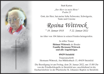 Anzeige von Rosina Wittrock von OM-Medien