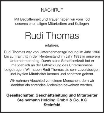 Anzeige von Rudi Thomas von OM-Medien