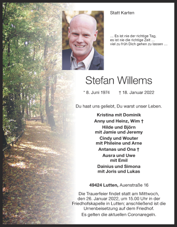 Anzeige von Stefan Willems von OM-Medien