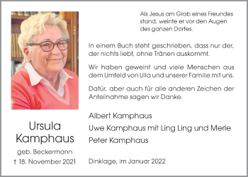 Anzeige von Ursula Kamphaus von OM-Medien