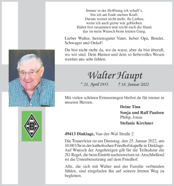 Anzeige von Walter Haupt von OM-Medien