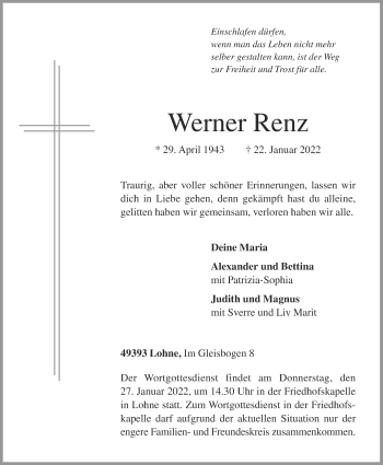 Anzeige von Werner Renz von OM-Medien