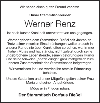 Anzeige von Werner Renz von OM-Medien