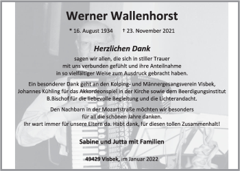Anzeige von Werner Wallenhorst von OM-Medien
