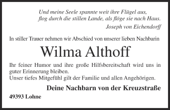 Anzeige von Wilma Althoff von OM-Medien