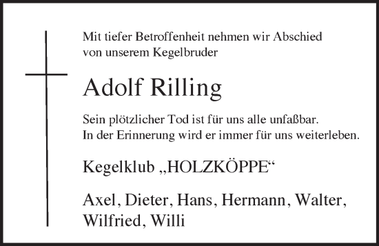 Anzeige von Adolf Rilling von OM-Medien