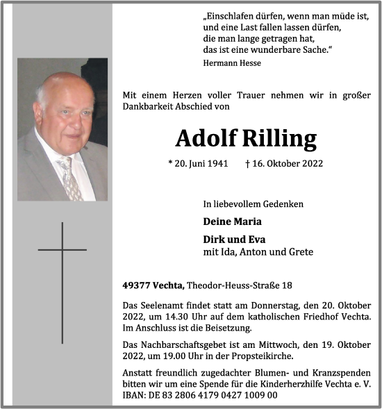 Anzeige von Adolf Rilling von OM-Medien