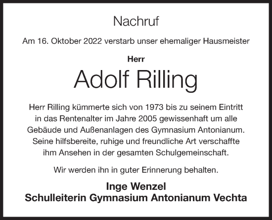 Anzeige von Adolf Rilling von OM-Medien