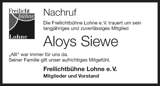 Anzeige von Aloys Siewe von OM-Medien