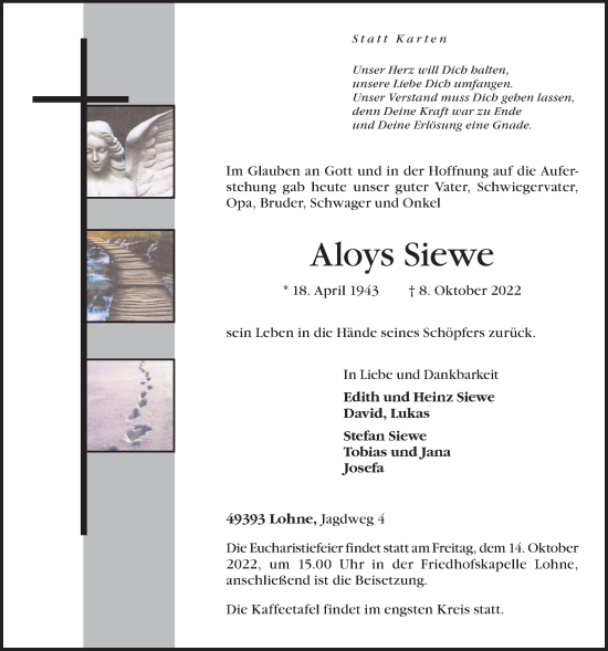 Anzeige von Aloys Siewe von OM-Medien