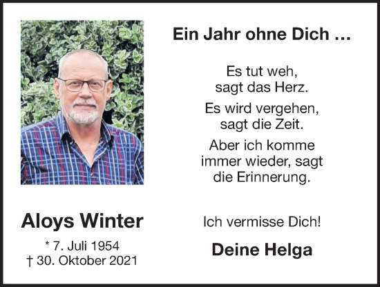 Anzeige von Aloys Winter von OM-Medien