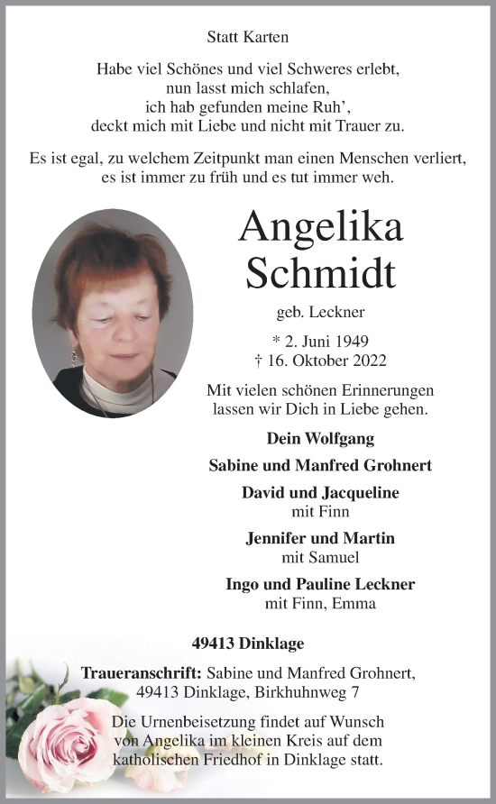 Anzeige von Angelika Schmidt von OM-Medien