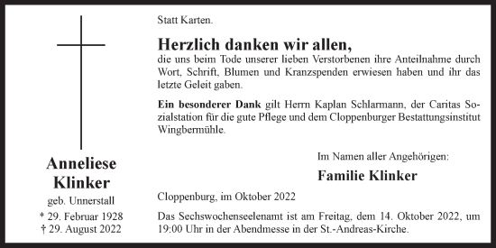 Anzeige von Anneliese Klinker von OM-Medien