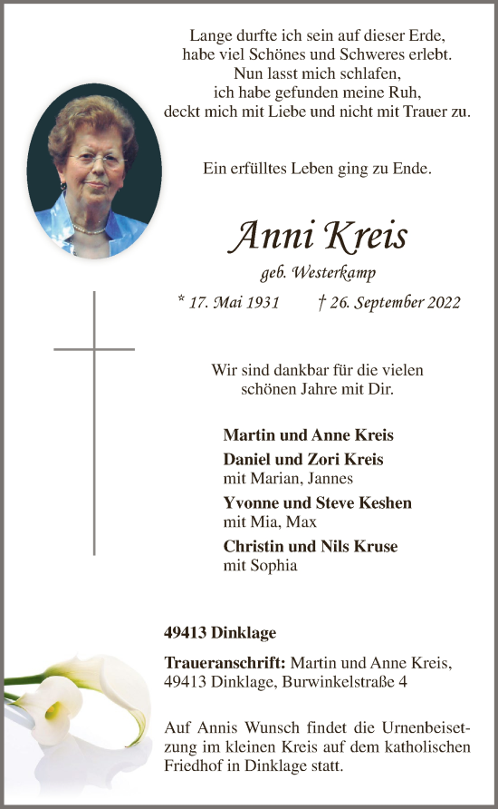 Anzeige von Anni Kreis von OM-Medien