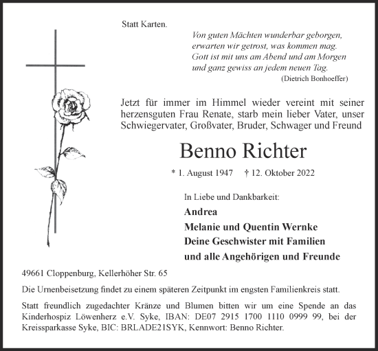 Anzeige von Benno Richter von OM-Medien