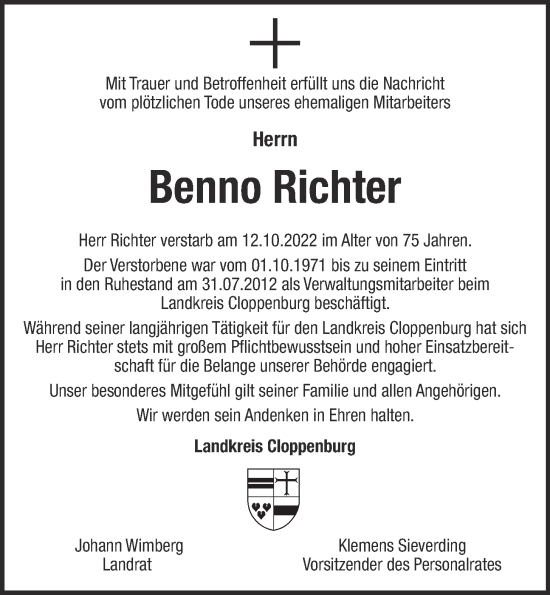 Anzeige von Benno Richter von OM-Medien