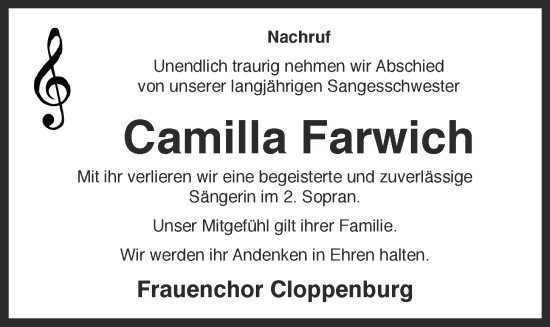 Anzeige von Camilla Farwich von OM-Medien