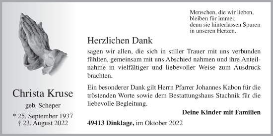 Anzeige von Christa Kruse von OM-Medien
