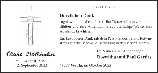 Anzeige von Clara Hollinden von OM-Medien