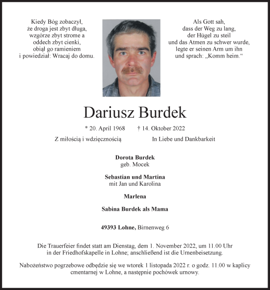 Anzeige von Dariusz Burdek von OM-Medien