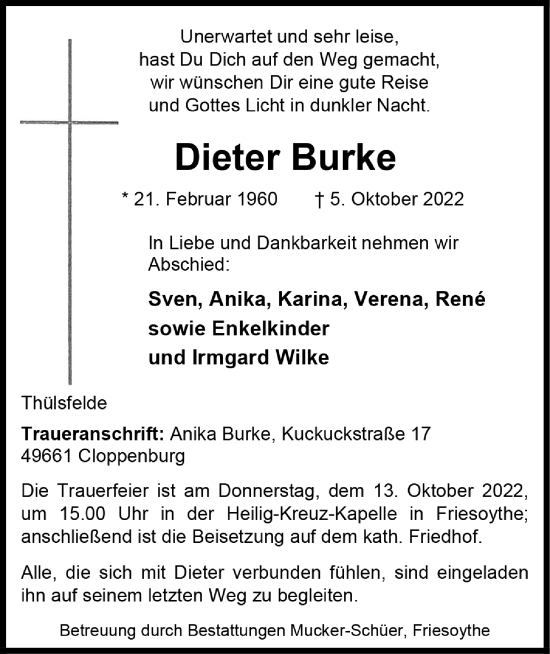 Anzeige von Dieter Burke von OM-Medien