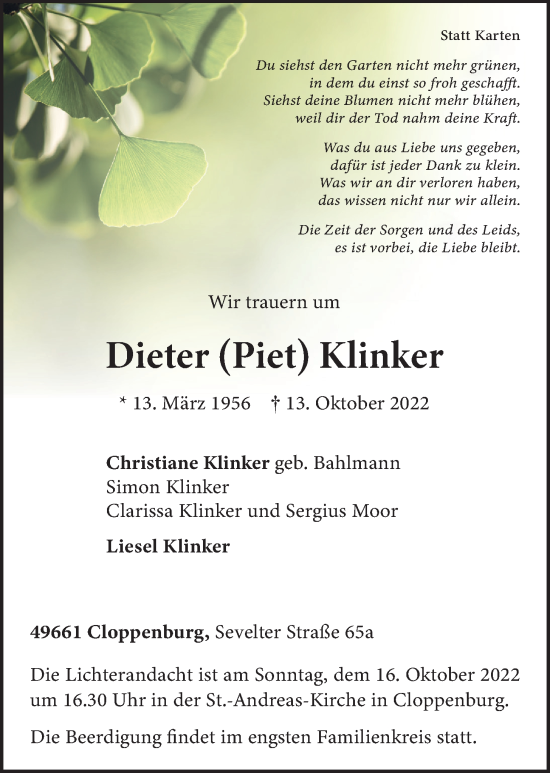 Anzeige von Dieter KLinker von OM-Medien