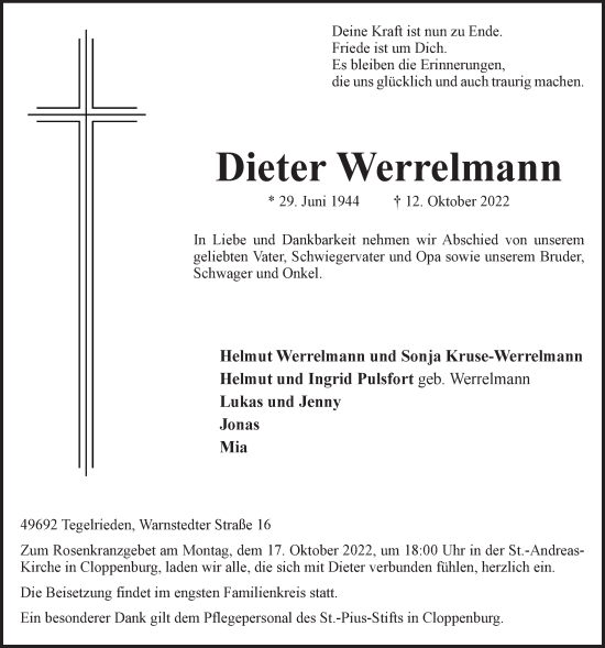 Anzeige von Dieter Werrelmann von OM-Medien