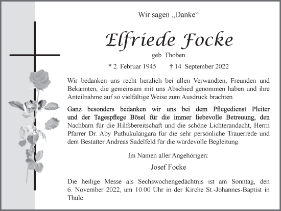 Anzeige von Elfriede Focke von OM-Medien