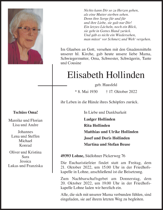 Anzeige von Elisabeth Hollinden von OM-Medien