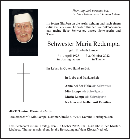 Anzeige von Elisabeth Lampe von OM-Medien